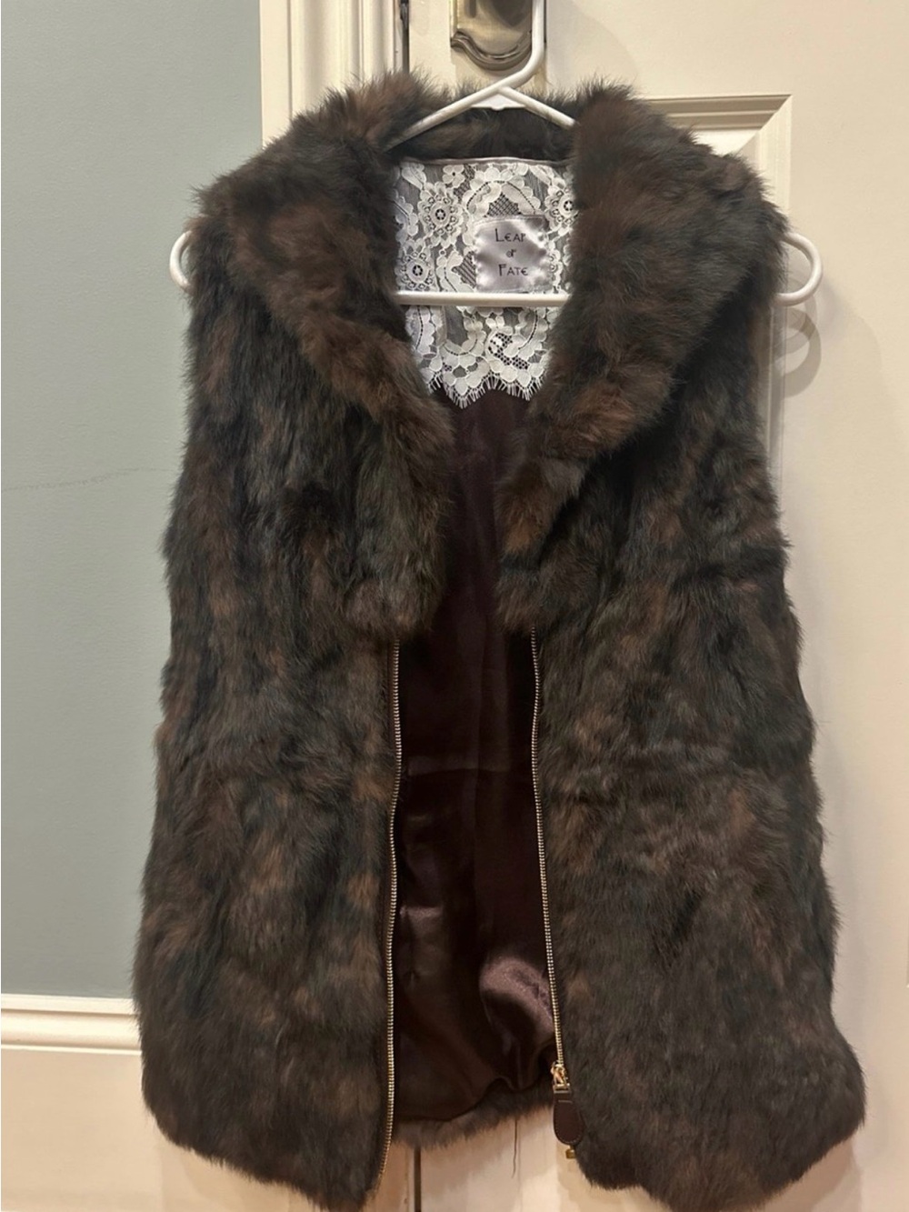 Brown Rabbit Fur Teddy Vest with Plush Collar